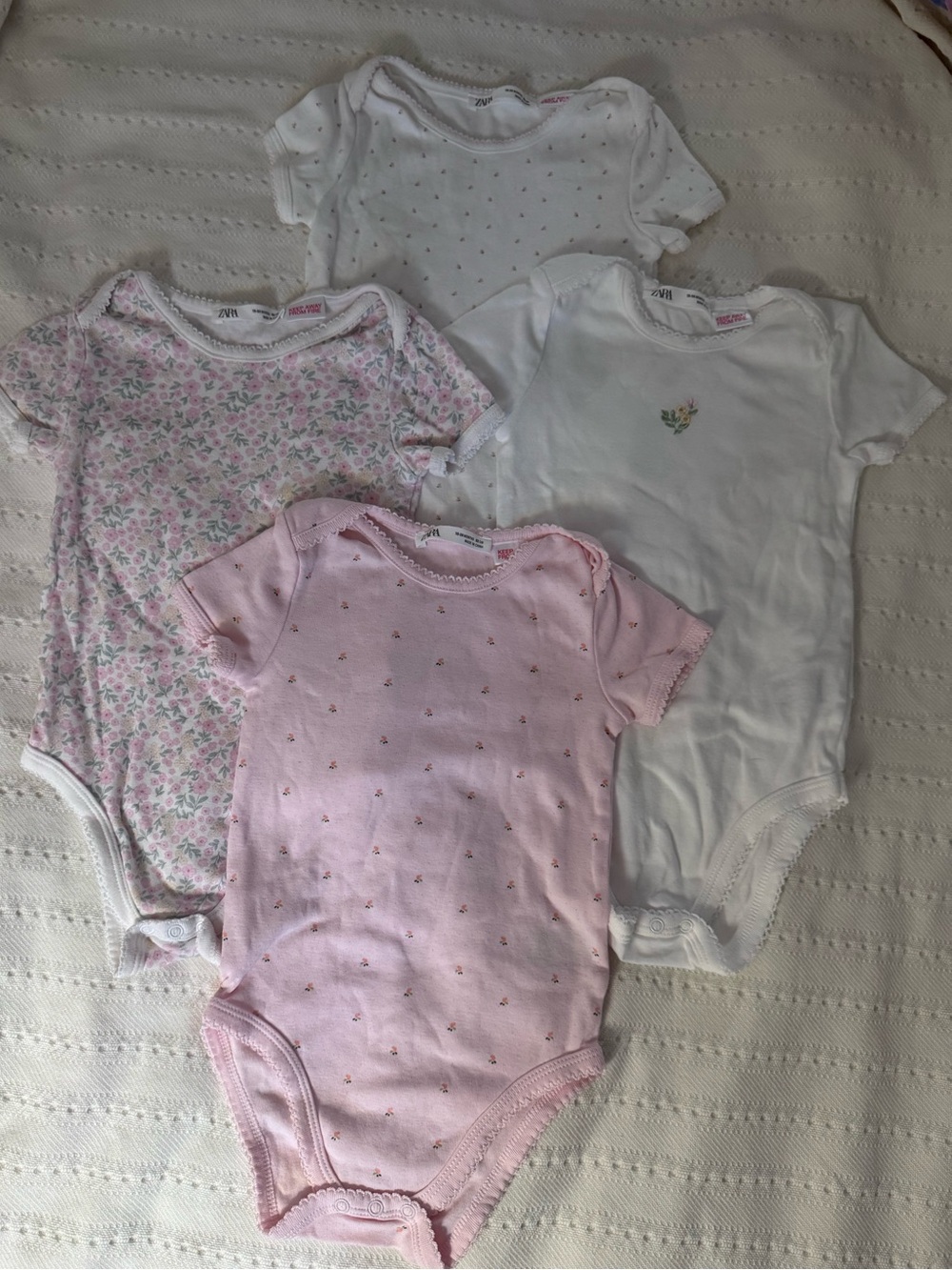 4 ZARA Cotton Onesies | Floral Print | 18-24m